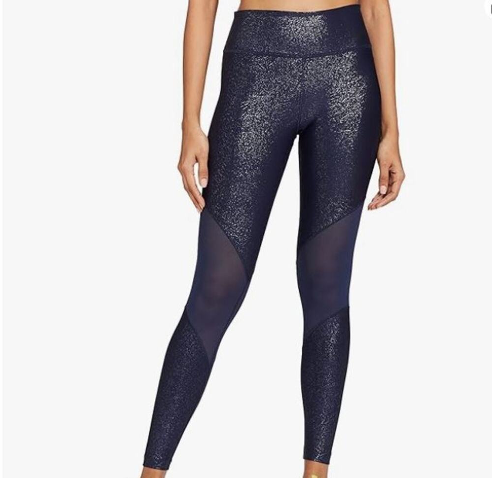 Nike Power Victory Leggings XS Navy Blue Gold Sparkle Athleisure Sporty